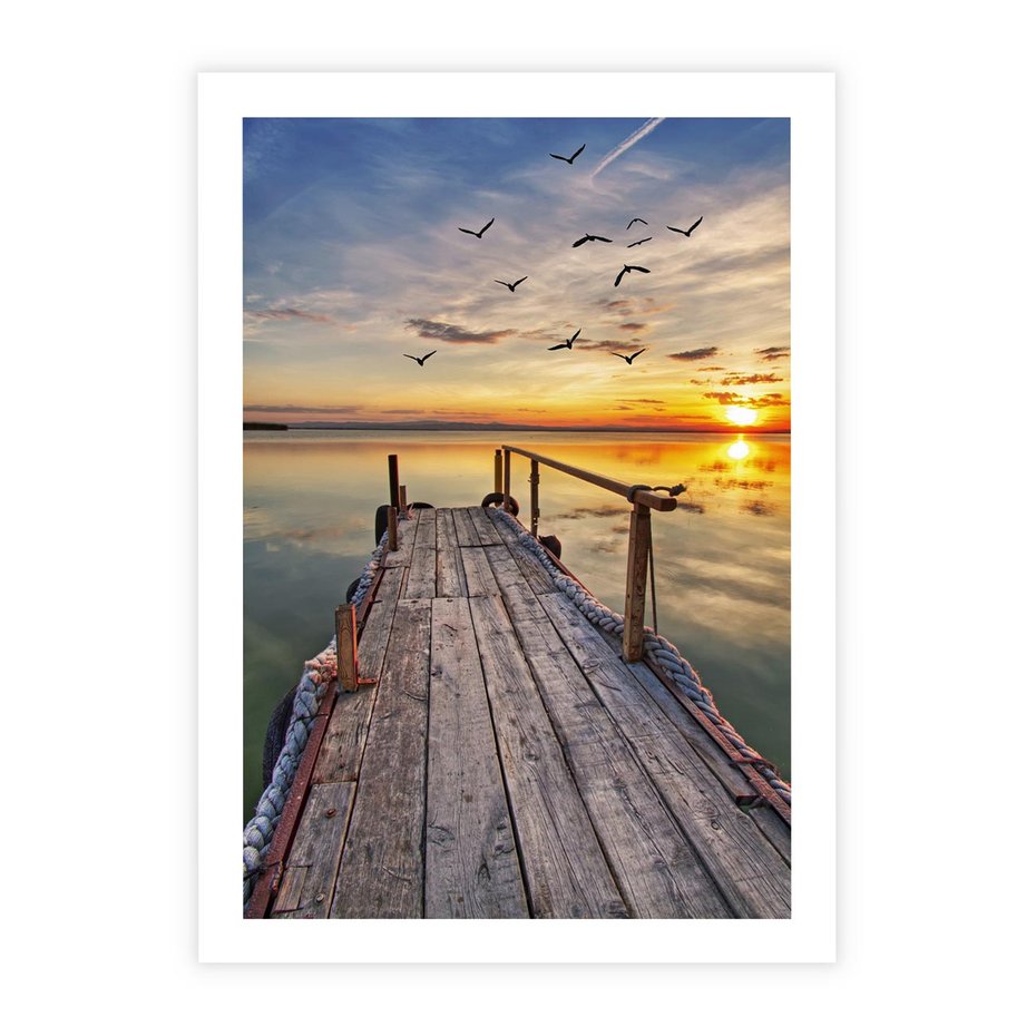 Plakat bez ramy 30x40 - Spokojny pomost nad jeziorem - pomost, jezioro