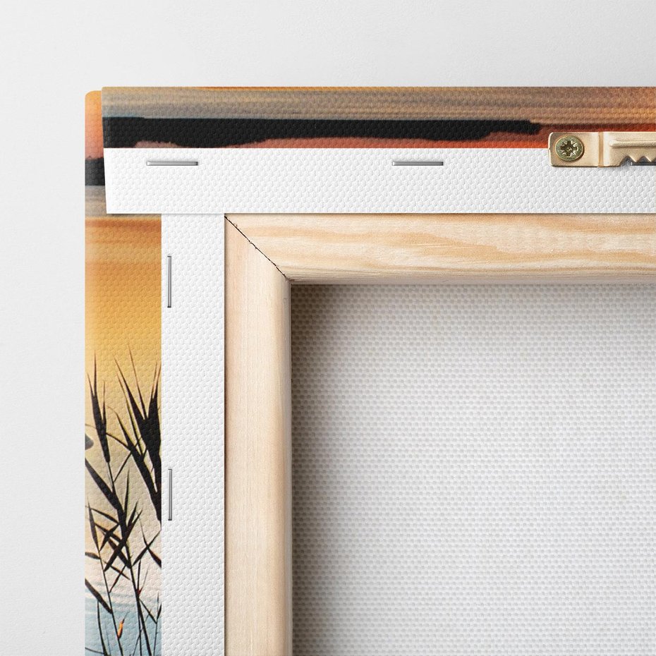 Obraz na płótnie 30x30 - Zachód nad jeziorem z pomostem - pomost, jezioro