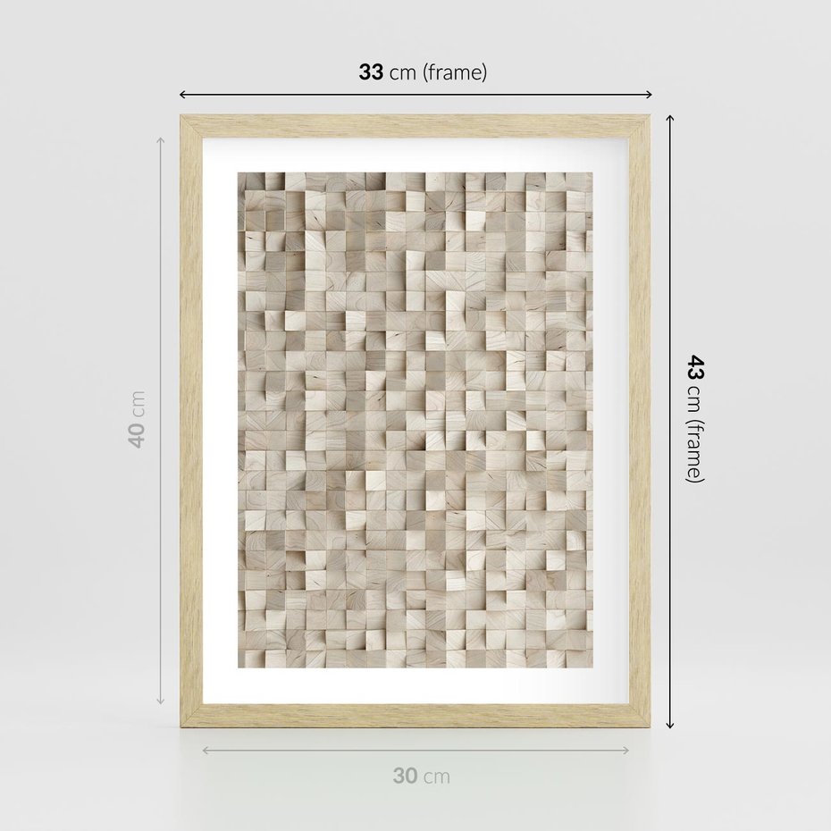 Plakat w ramie 30x40 - Geometryczne 3D: Abstrakcyjna Harmonia - geometryczne, 3D - rama drewno