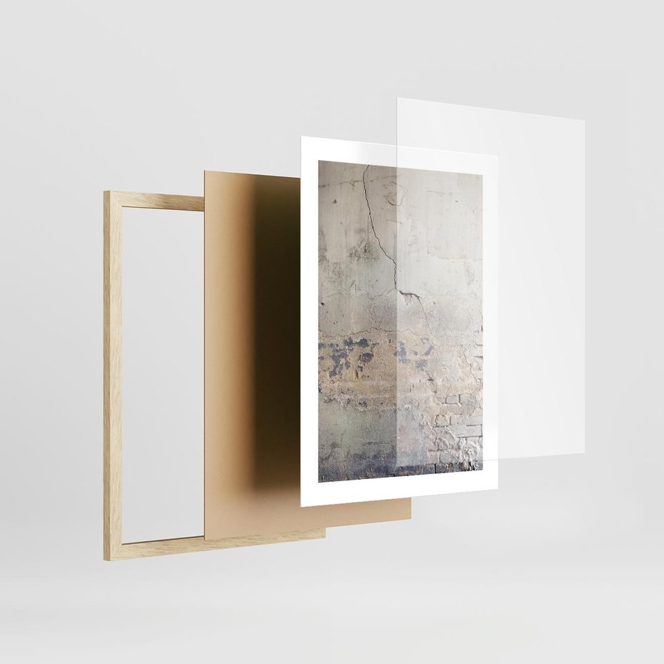 Plakat w ramie 30x40 - Surowość ściany z betonu - ściana, beton - rama drewno