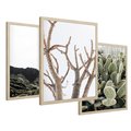 Zestaw obrazy w ramie 50x70 galeria - Pustynia, kaktusy, zieleń, boho - rama drewno