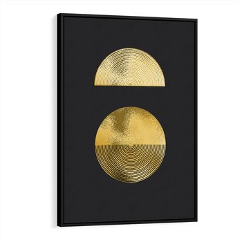 Obraz w ramie 70x100 - Migotliwe Przeniknięcia - złote koła, czarne tło - rama czarna