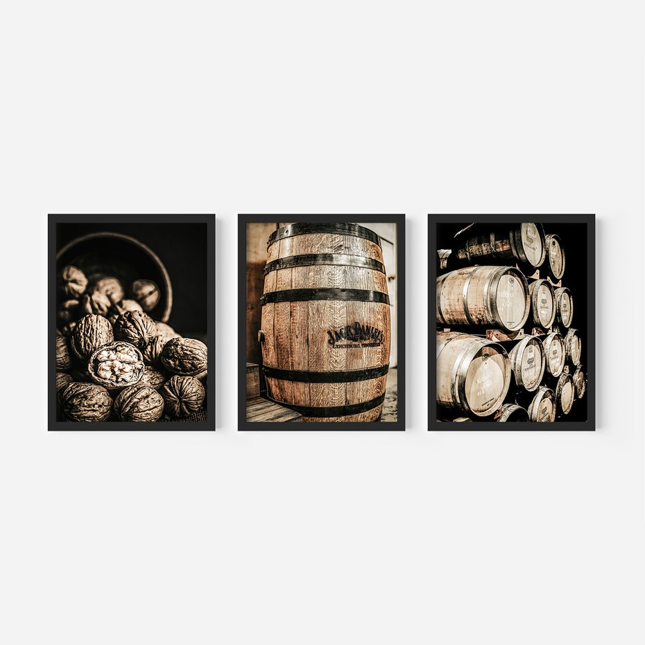 Zestaw obrazy w ramie 50x70 galeria - Wino, w, beczkach, kuchnia, restauracja - rama czarna