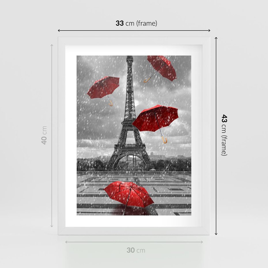 Plakat w ramie 30x40 - Czarno-biała magia Eiffla - Eiffla, Paryż - rama biała