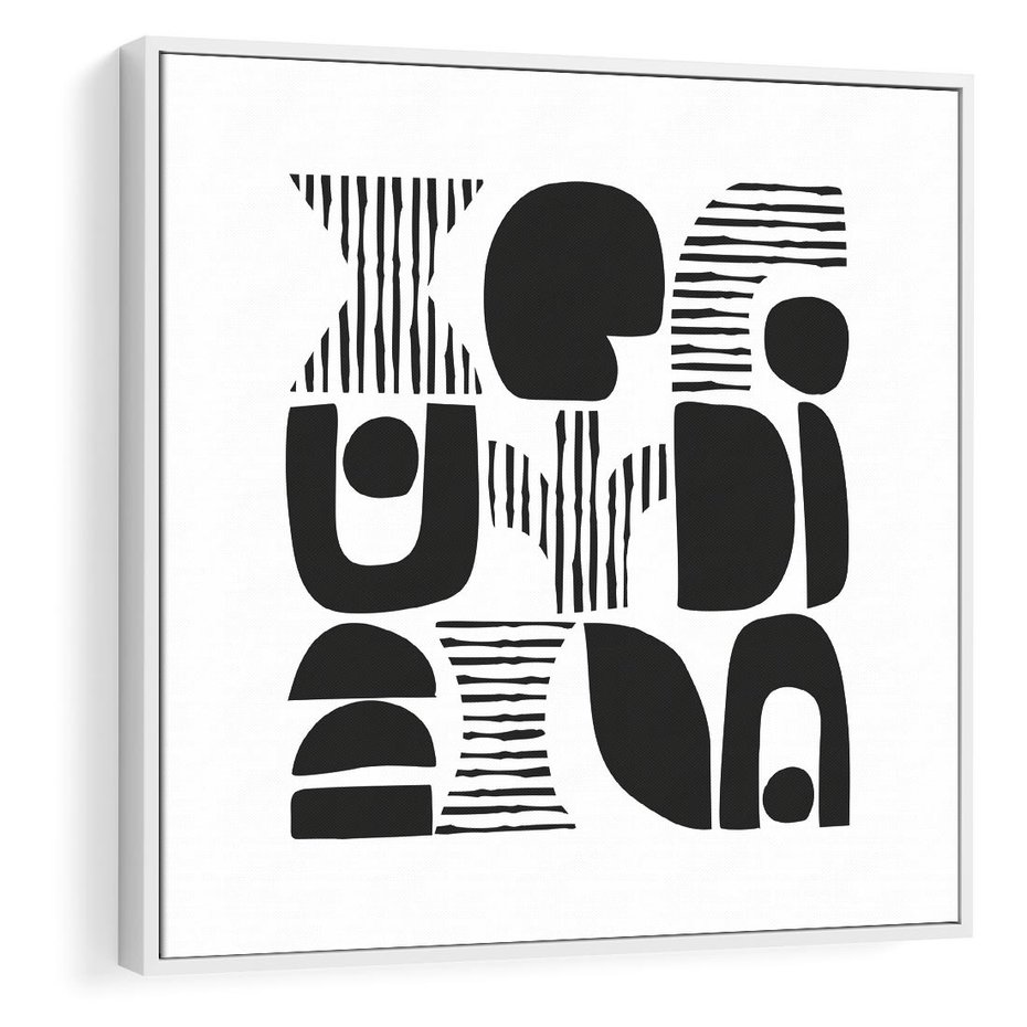 Obraz w ramie 50x50 - Taniec Dziwacznych Kresek - minimalistyczny plakat, czarno biały - rama biała