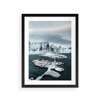 Plakat w ramie 30x40 - Ciepło i Urok Północy - skandynawskie, domki - rama czarna