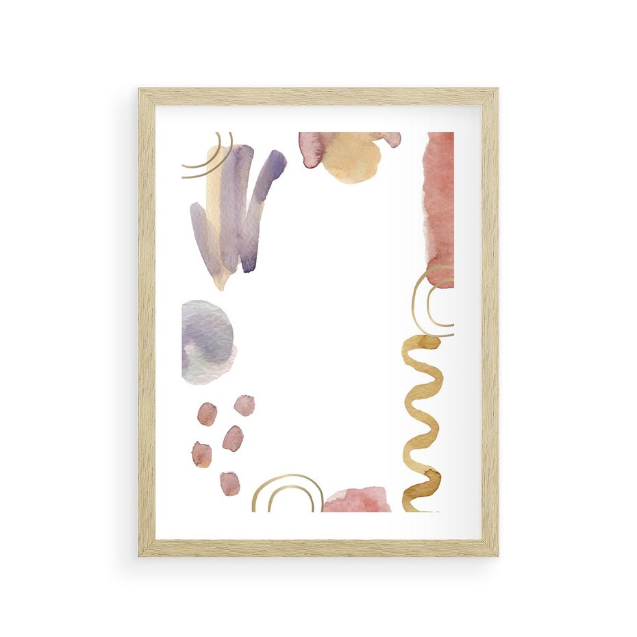 Plakat w ramie 30x40 - Wibracje Pastelowych Odcieni - abstrakcyjny plakat, akwarelowe plamy - rama drewno