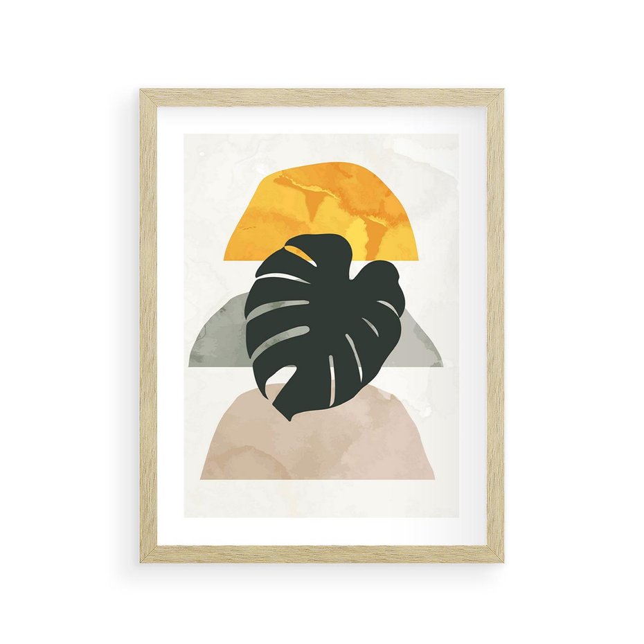 Plakat w ramie 30x40 - Monstera i Boho Elementy - grafika, boho klimat - rama drewno