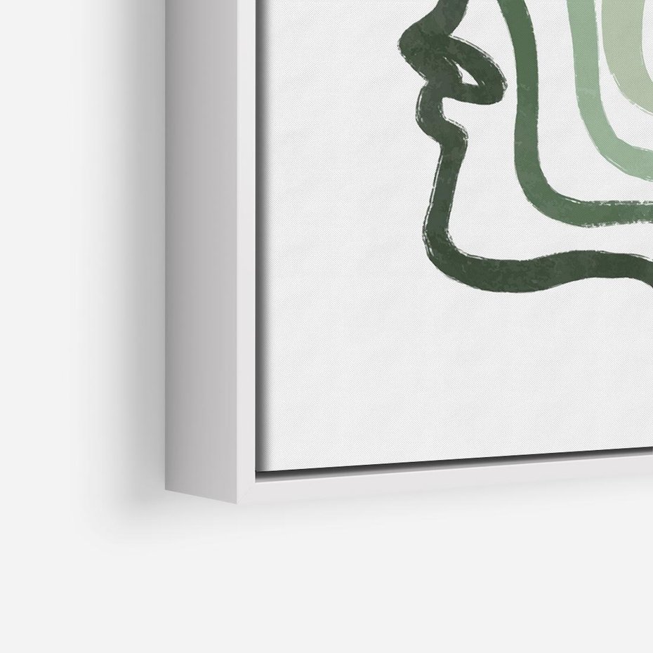 Obraz w ramie 80x80 - Zielony Profil - abstrakcja, zielony portret z profilu - rama biała