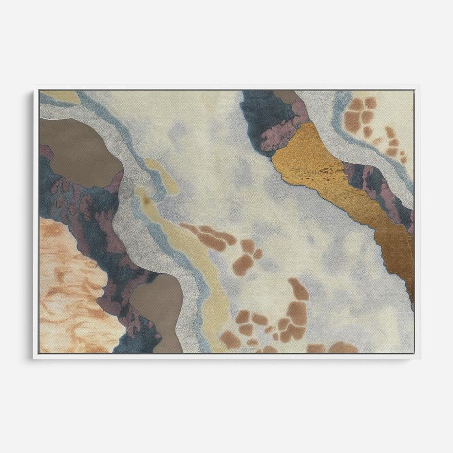 Obraz w ramie 70x50 - Melancholijne oddechy pędzla - abstrakcyjne formy, zgaszone kolory - rama biała