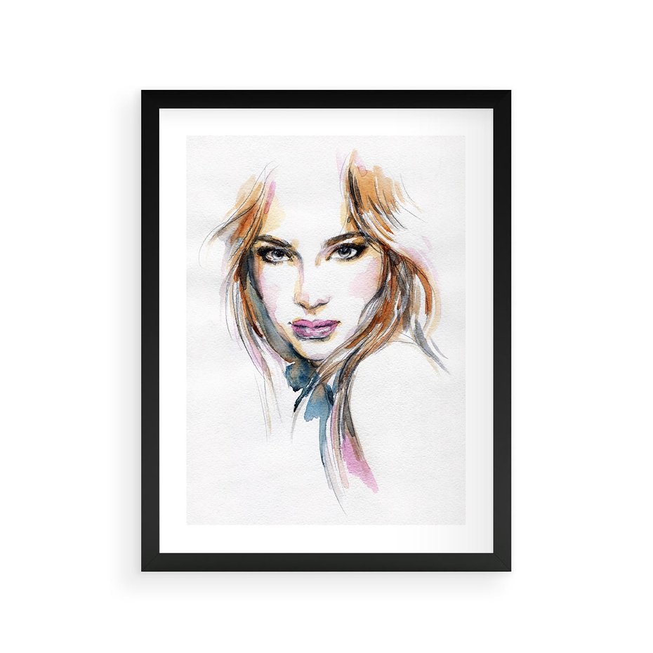 Plakat w ramie 30x40 - Abstrakcyjny portret kobiecy - grafika, kobieta - rama czarna