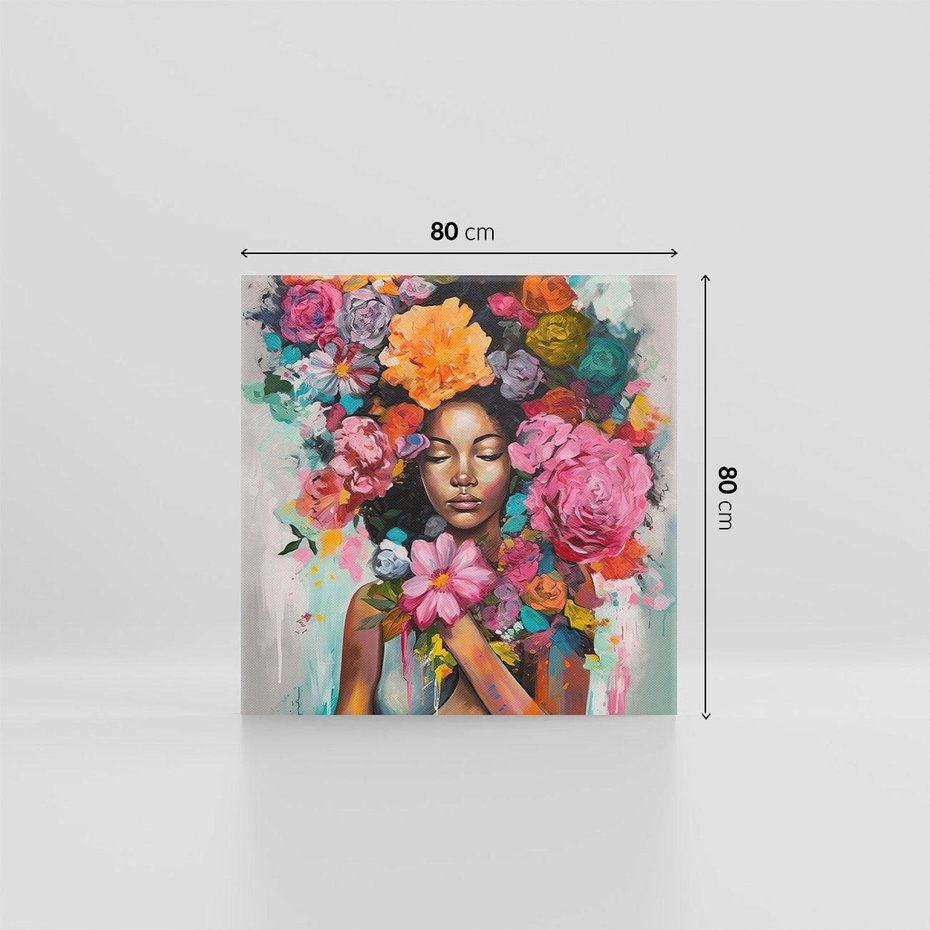 Obraz na płótnie 80x80 - Z Głową w Kwiatach - obraz olejny, sztuka nowoczesna