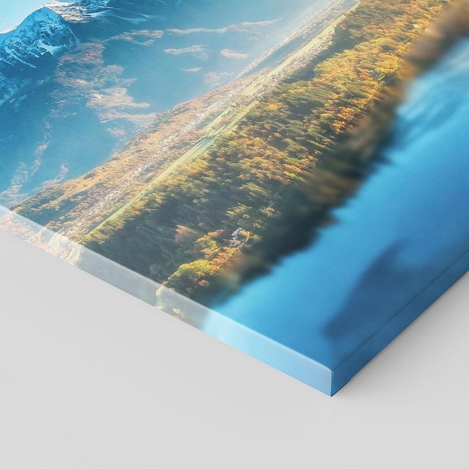 Obraz na płótnie 120x80 - Zamek pośrodku jeziora - jezioro, góry