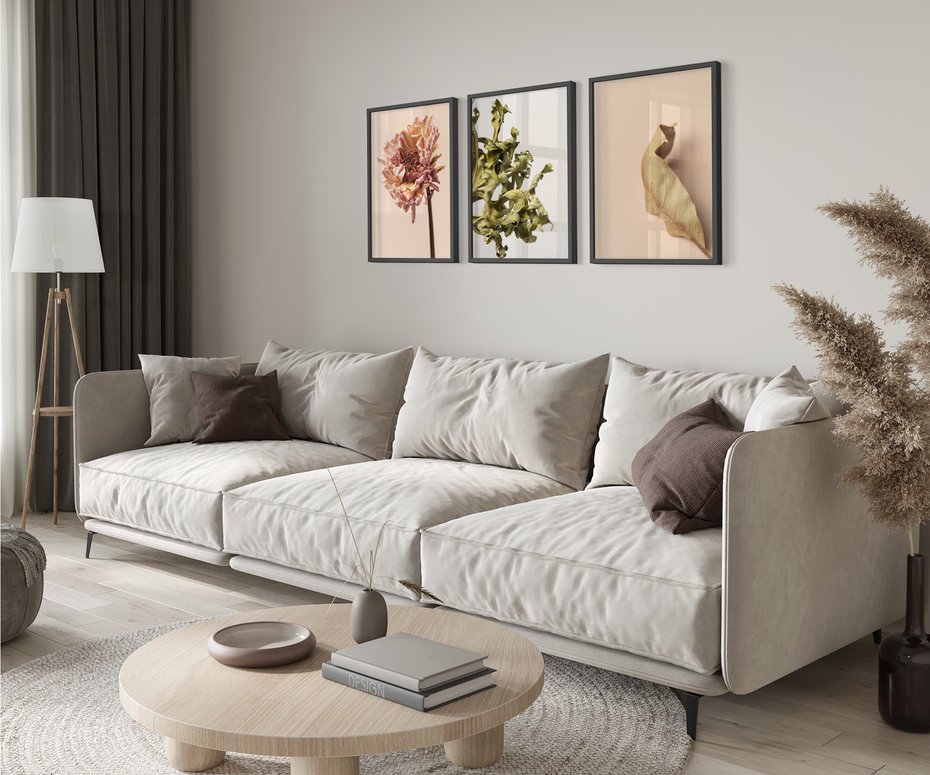 Zestaw obrazy w ramie 50x70 galeria - Minimalistyczne, suszone, kwiaty, boho - rama czarna