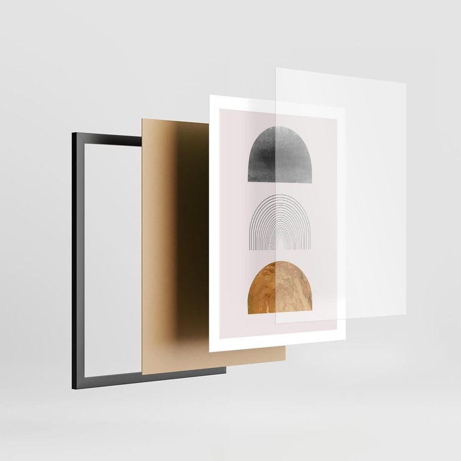 Plakat w ramie 50x70 - Piękno wGeometrycznych Kształtach i Złocie - nowoczesna geometryczna grafika, złote elementy - rama czarna