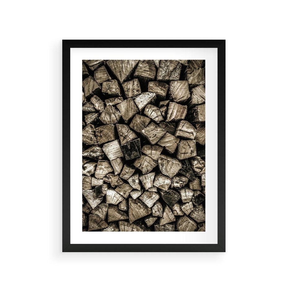 Plakat w ramie 30x40 - Piękno Drewna - belki drewna, drewno - rama czarna
