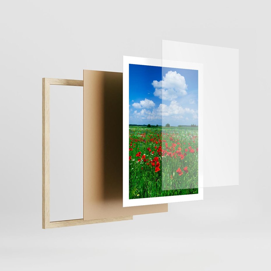 Plakat w ramie 50x70 - Kolorowa łąka pełna maku - łąka, maki - rama drewno