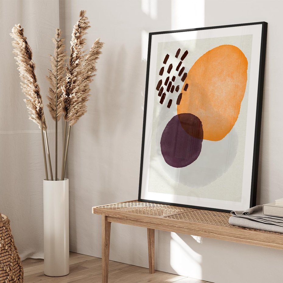 Plakat bez ramy 21x30 - Kolorowe Akwarelowe Przenikanie - geometryczne elementy, stonowane ziemiste kolory