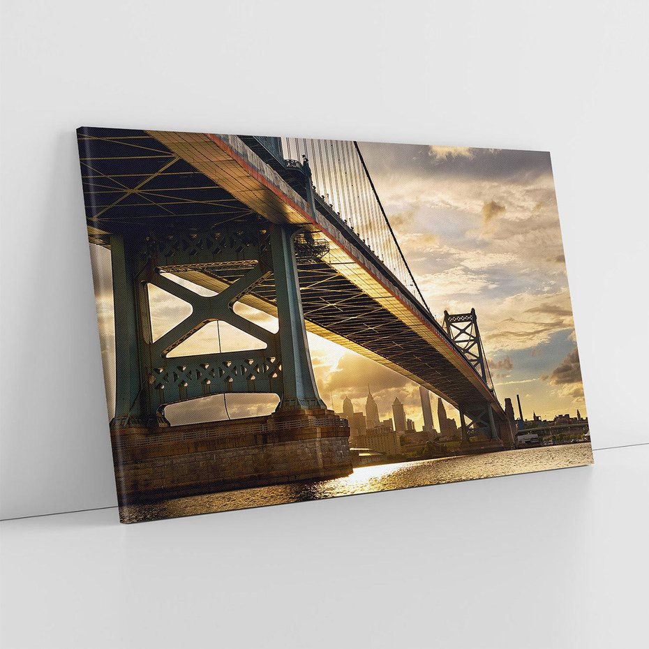 Obraz na płótnie 70x50 - Zachód Słońca nad Mostem: Filadelfia USA - Filadelfia, most