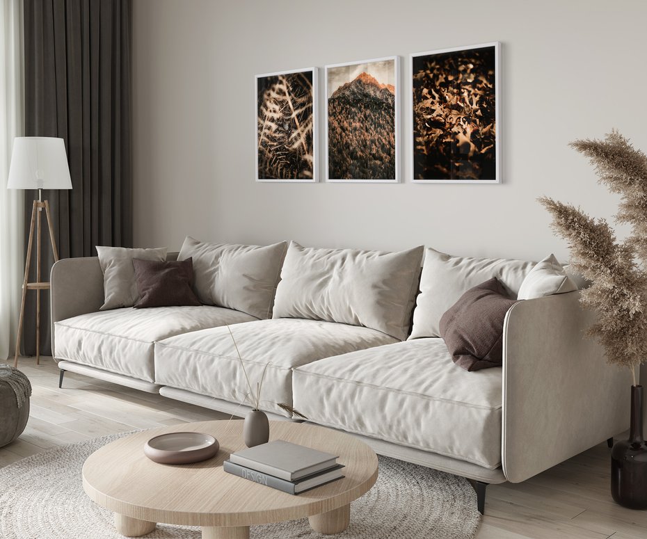 Zestaw obrazy w ramie 30x40 galeria - Góry, jesień, liście, boho - rama biała