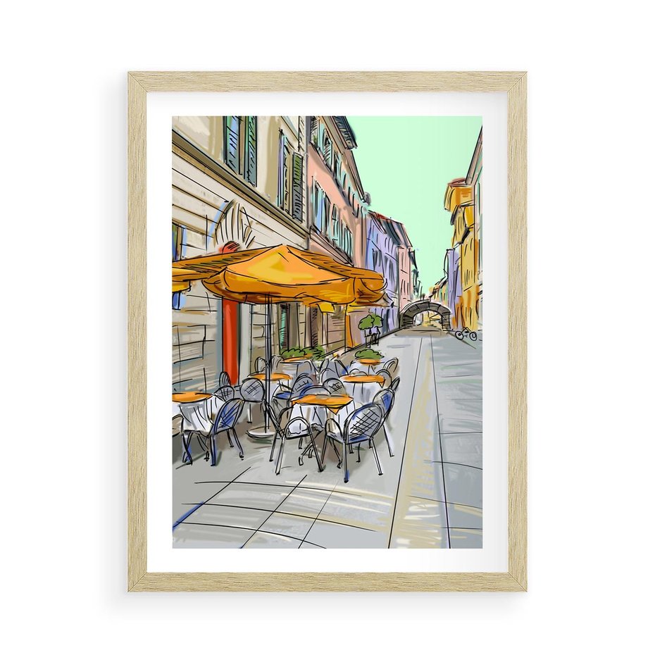 Plakat w ramie 50x70 - Kawiarenkowy Szkic - malowany, szkic - rama drewno