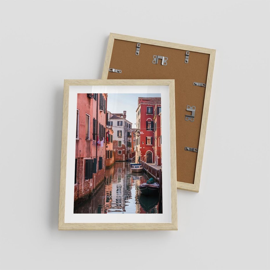 Plakat w ramie 30x40 - Przejażdżka gondolą przez Wenecję - Wenecja, kanały - rama drewno