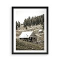 Plakat w ramie 50x70 - Ustronne Chatki w Górach - rustykalne domki w górach, sepia - rama czarna