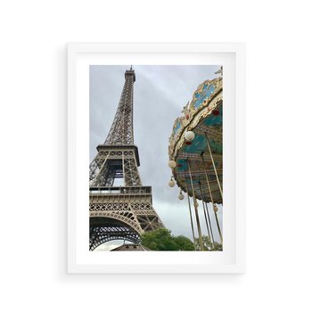 Plakat w ramie 30x40 - Delikatność kolorów - wieża, Eiffla - rama biała