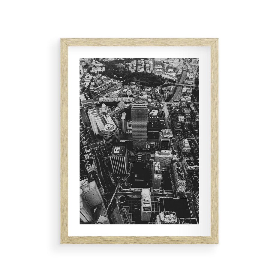 Plakat w ramie 30x40 - Kontrastujące miasto - miasto, biało - rama drewno
