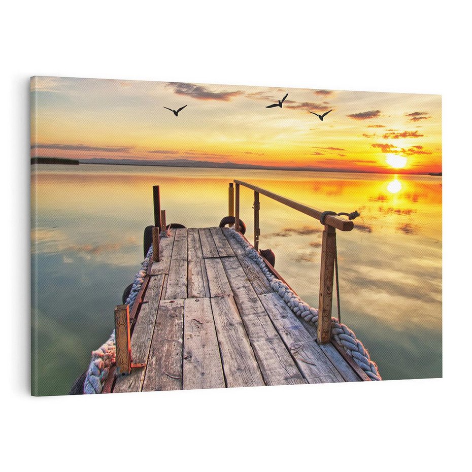 Obraz na płótnie 120x80 - Spokojny pomost nad jeziorem - pomost, jezioro