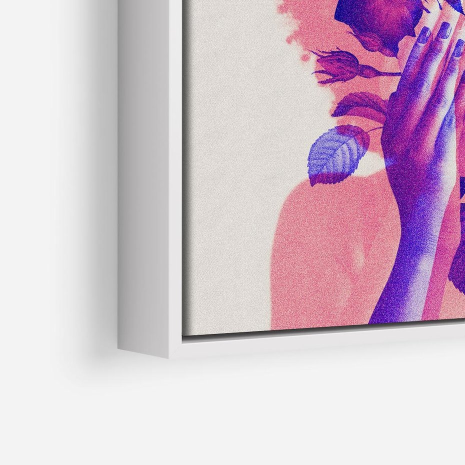 Obraz w ramie 50x50 - Kwiaty we Włosach - różowa postać, grafika - rama biała