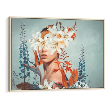 Obraz w ramie 120x80 - Kwiatowa Enklawa Uroku - kolaż, nierealna kompozycja - rama drewno