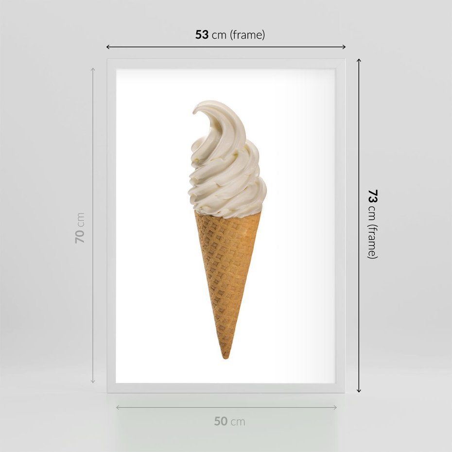 Plakat w ramie 50x70 - Rozkoszna Chłodząca Radość - lody, lód - rama biała