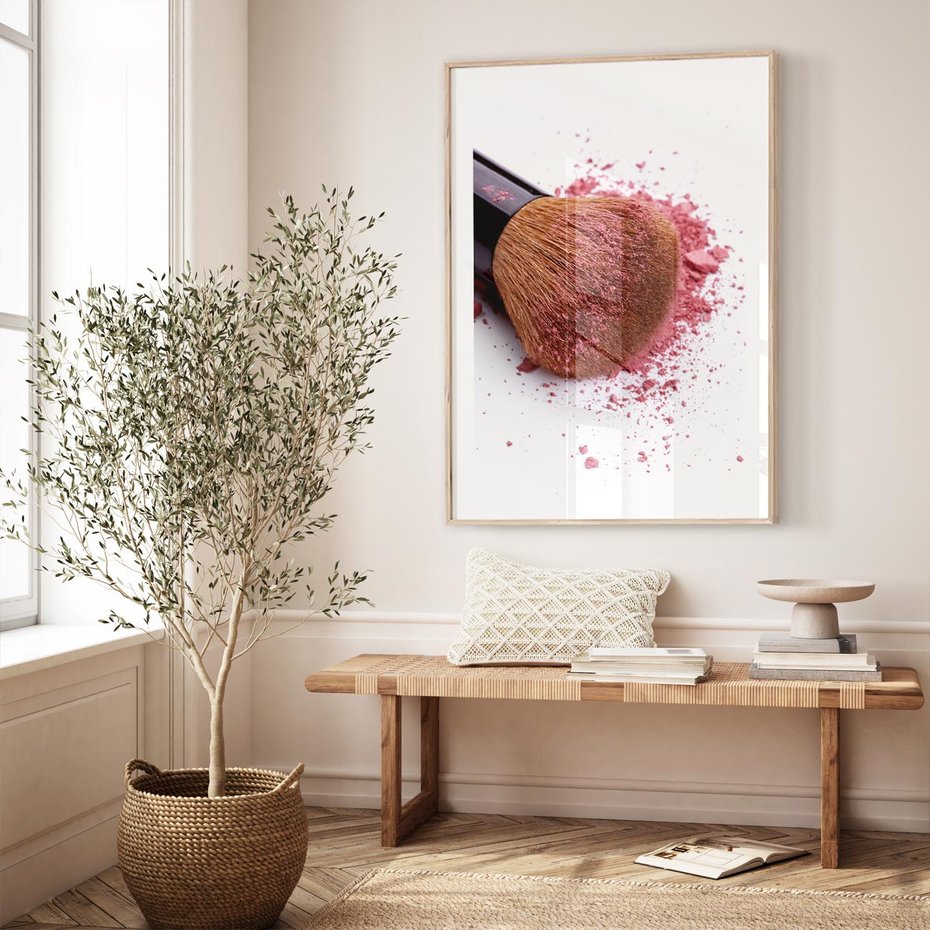 Plakat w ramie 30x40 - Makijaż w kolorze pędzla - makijaż, pędzel - rama drewno