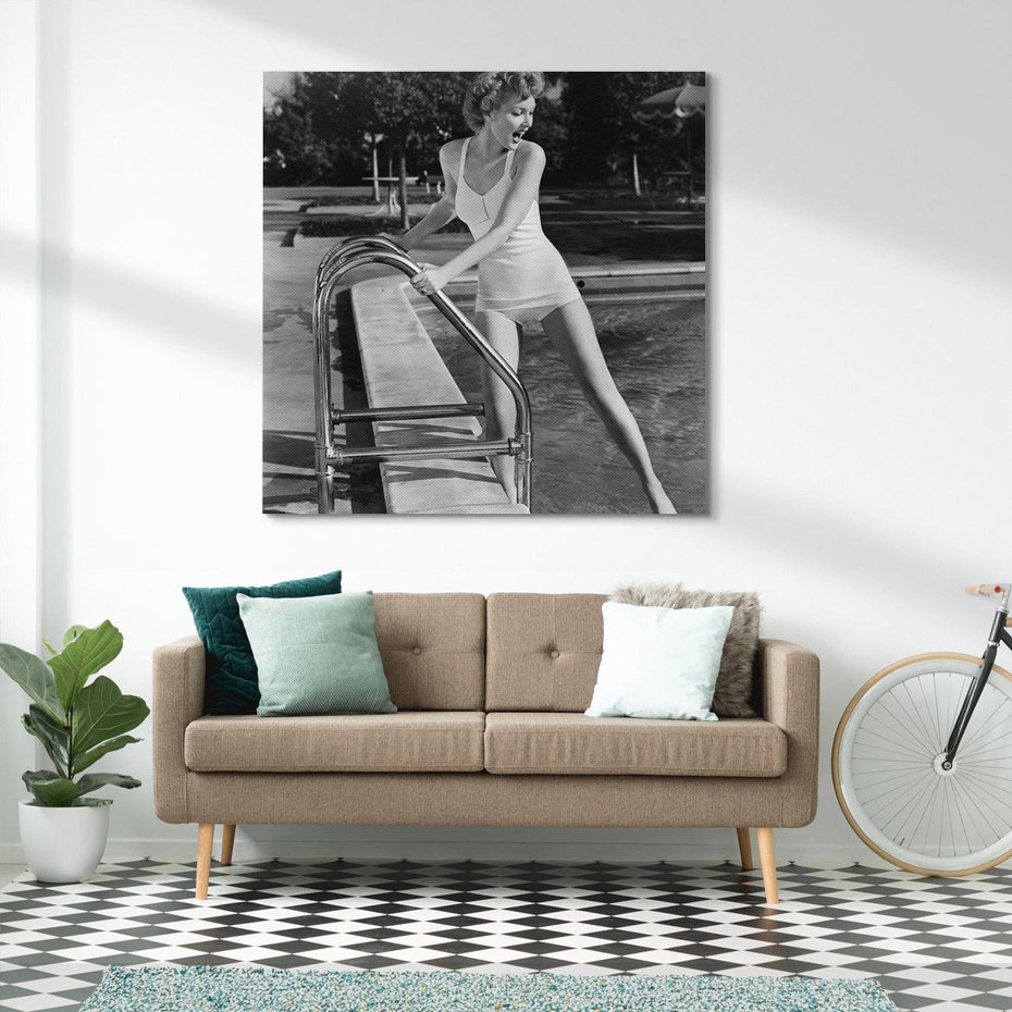 Obraz na płótnie 70x70 - Retro Basen - retro zdjęcie, czarno białe