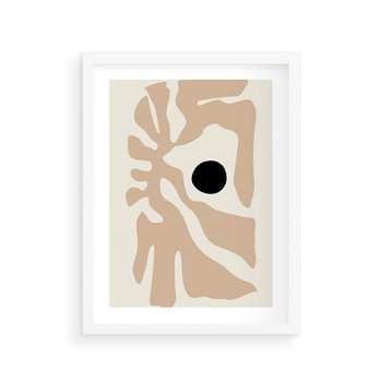 Plakat w ramie 30x40 - Eksploracja Abstrakcji - beżowa absrakcyjna kompozycja, czarny akcent - rama biała