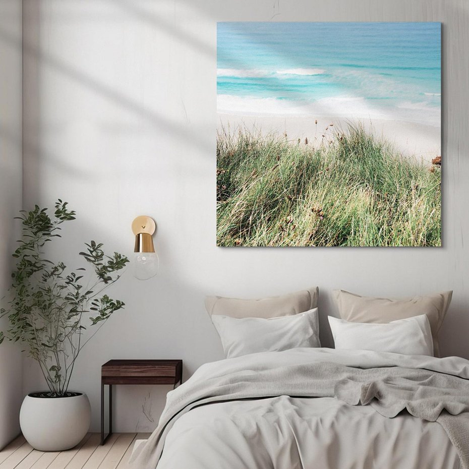 Obraz na płótnie 80x80 - Harmonia Natury - widok z wydm, wydmy porośnięte trawami