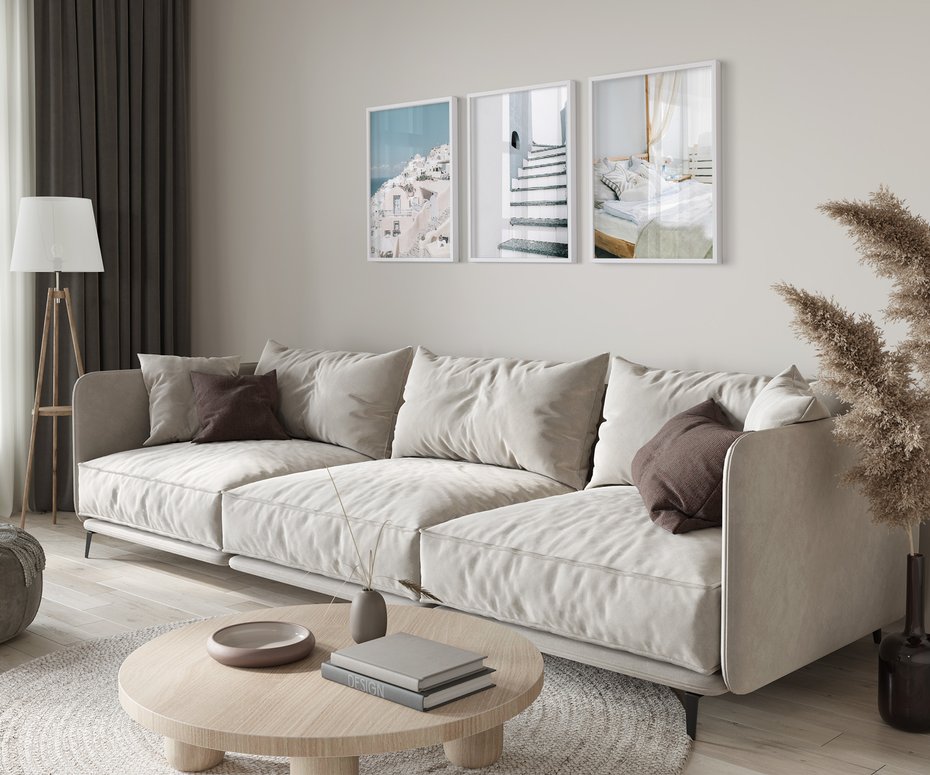 Zestaw obrazy w ramie 40x50 galeria - Santorini, wakacje, błękit - rama biała