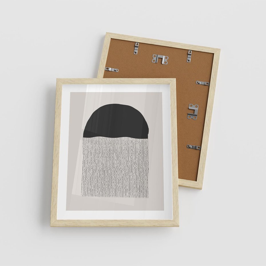 Plakat w ramie 40x50 - Wewnętrzne Widzenia - abstrakcyjna kompozycja, półkole - rama drewno