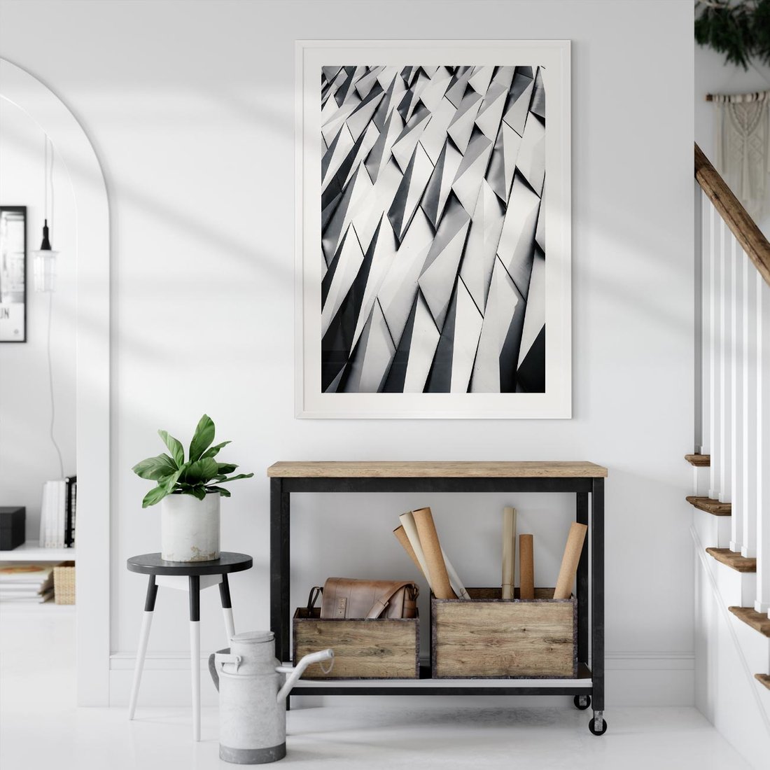 Plakat w ramie 50x70 - Geometryczna Nowoczesność - nowoczesna architektura, gemetryszne formy - rama biała
