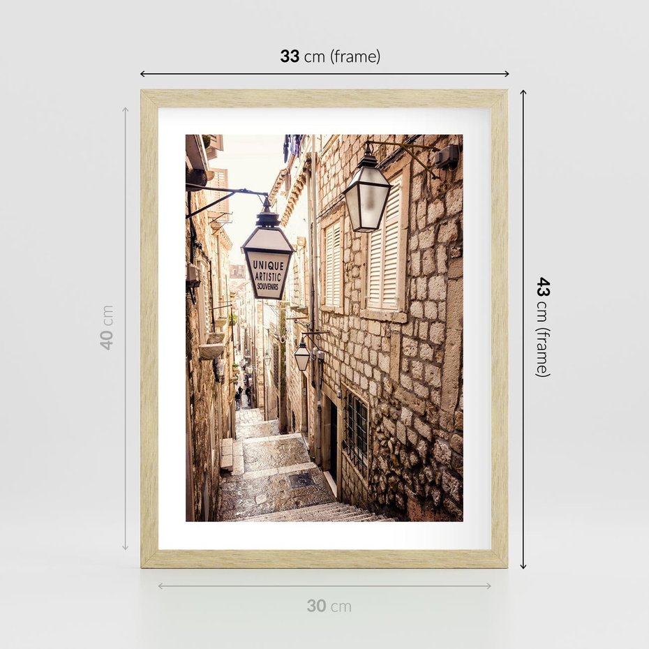 Plakat w ramie 30x40 - mistyczna podróż - uliczka, perspektywa - rama drewno