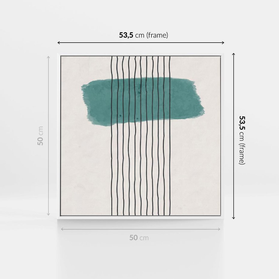 Obraz w ramie 50x50 - Bezczasowe Wspomnienia - abstrakcyjna akwarelowa plama, nieregularne kreski - rama biała