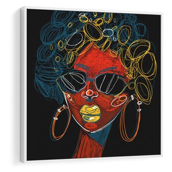 Obraz w ramie 50x50 - Kolorowe Wibracje Rzeczywistości - abstrakcyjny portret kobiety, twarz - rama biała