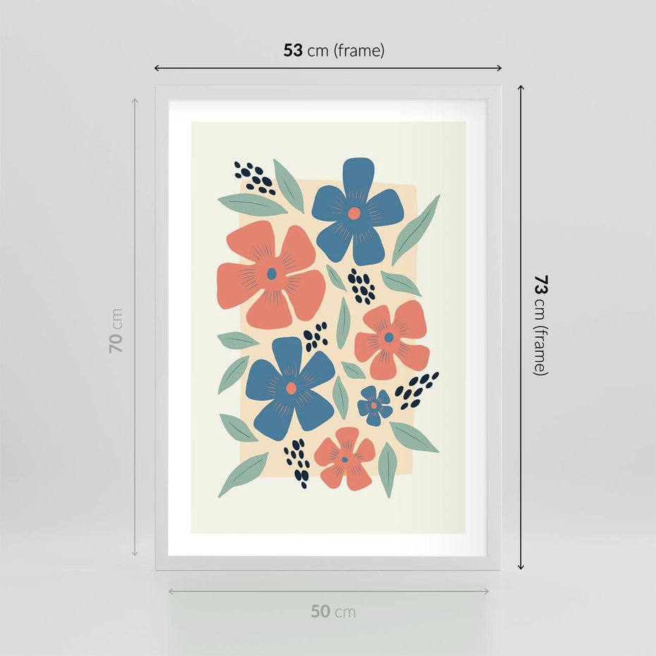 Plakat w ramie 50x70 - Kolorowe liście tęsknot - minimalistyczny plakat, grafika - rama biała