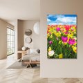 Obraz na płótnie 50x70 - tulipany na łące - kwiaty, tulipany
