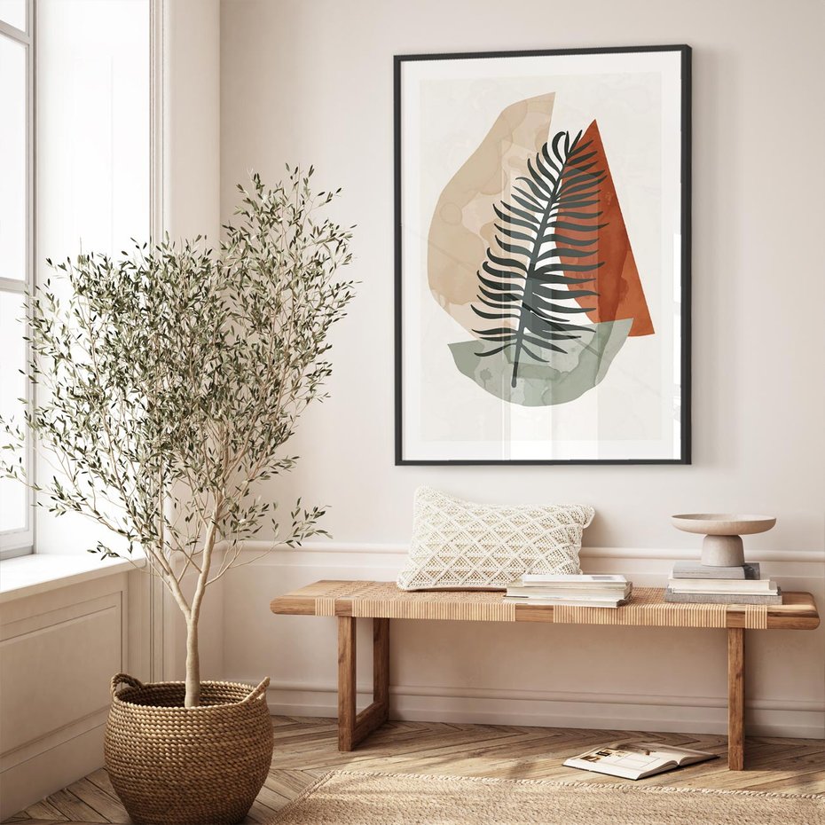 Plakat bez ramy 21x30 - Czarna Palma w Brązowej Abstrakcji - grafika, akwarela