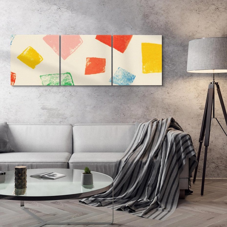 Obraz na płótnie 120x40 - Tęczowe Rytmy - kolorowe tęczowe kwadraty, wesoły kolaż