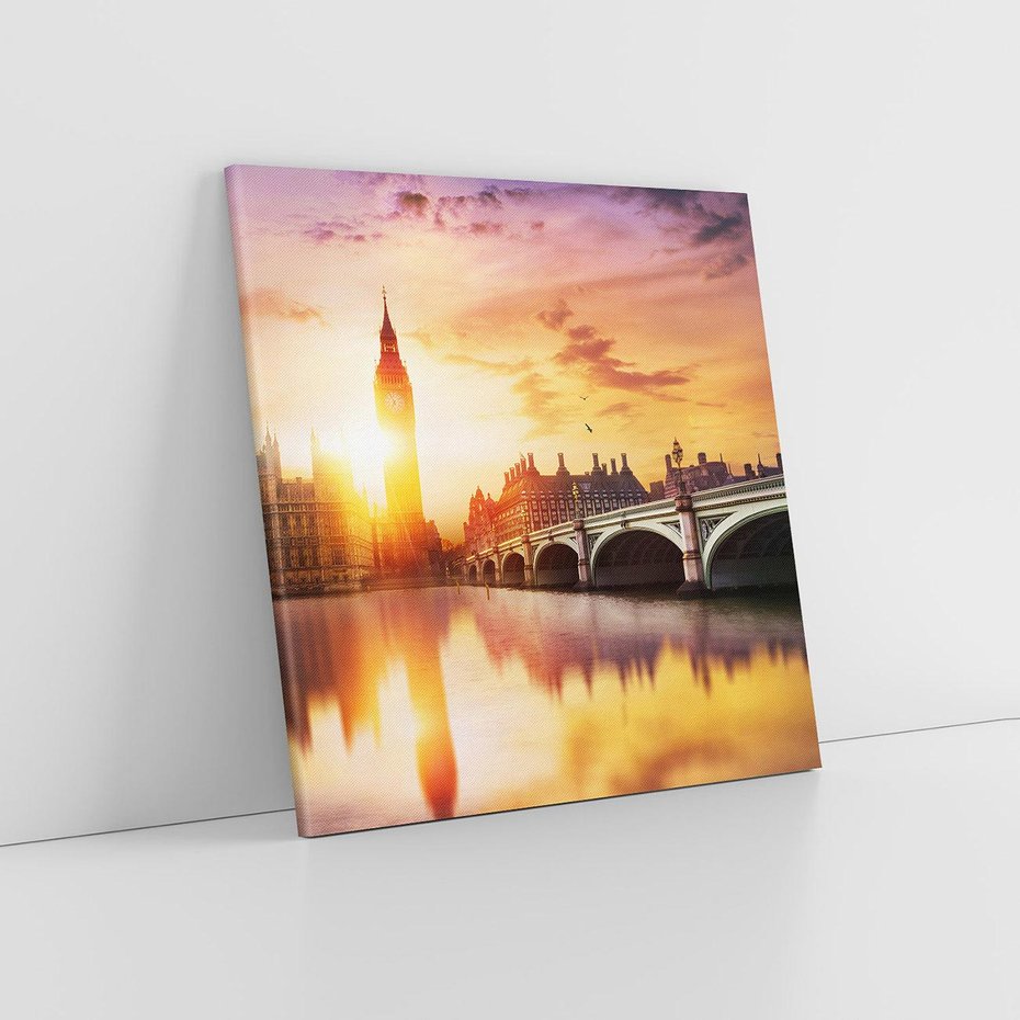 Obraz na płótnie 80x80 - Zachód słońca nad Big Benem i mostem - zachód, słońca