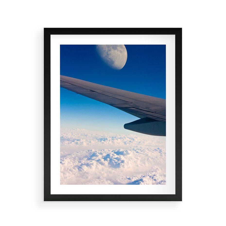 Plakat w ramie 40x50 - Samolot ku Księżycowi - samolot, ksieżyc - rama czarna