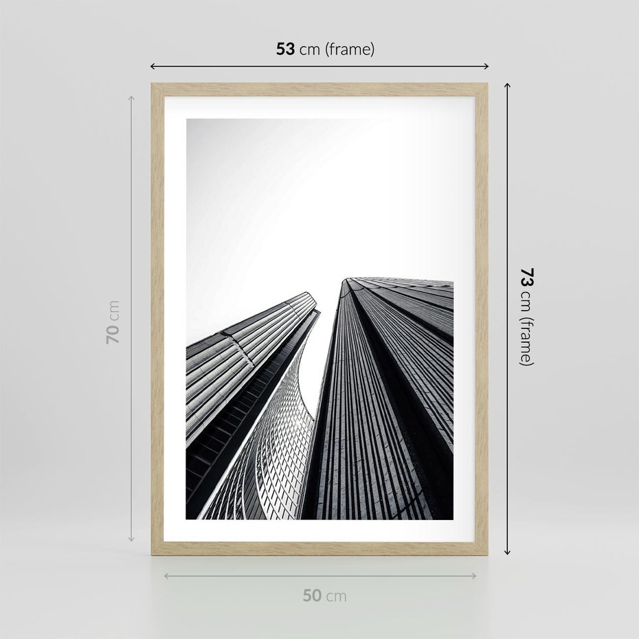 Plakat w ramie 50x70 - Monochromatyczna Wizja - architektura, wysoki wieżowiec - rama drewno